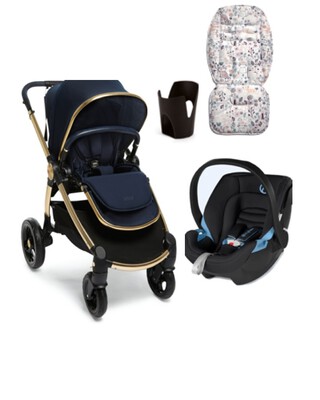 Ocarro Midnight Stroller with Black Aton Car Seat, Cup Holder & Kitty Liner Foam